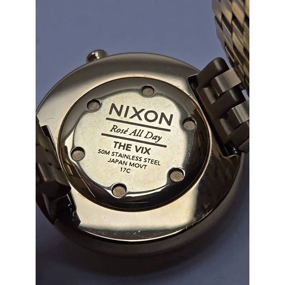 Nixon The Vix Rose All Day Gold Tone Womens Watch 35mm New Battery Size Small